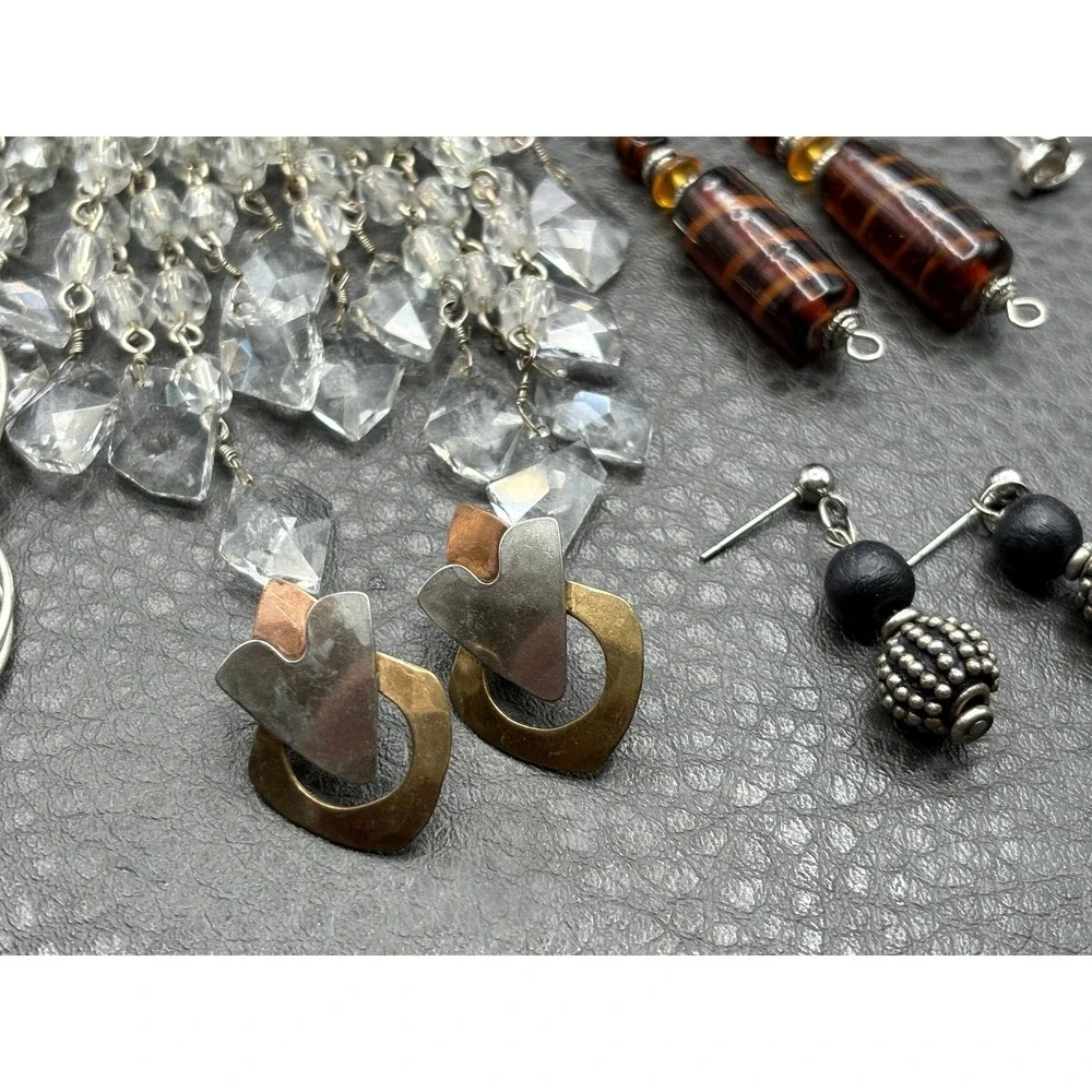 Vintage To Modern Earrings Lot 8 Pairs Mixed Metals Crystals Dangle Bead Stud